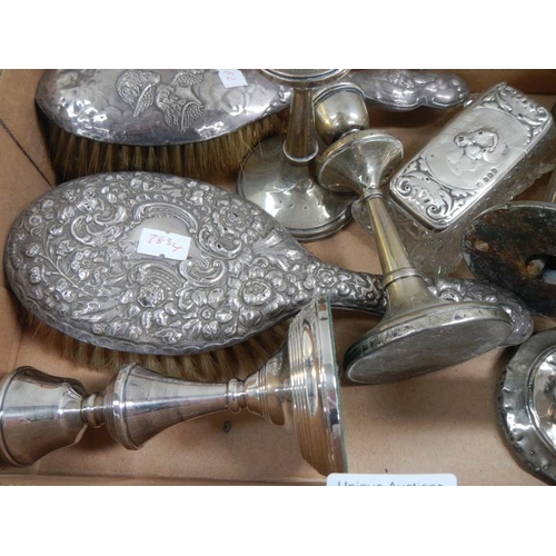 93 - A mixed lot of silver items including candlestick brushes etc, 9 items in total.