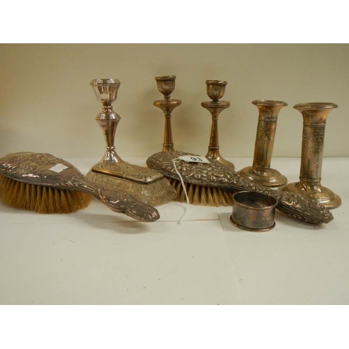 93 - A mixed lot of silver items including candlestick brushes etc, 9 items in total.