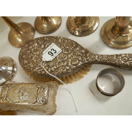 93 - A mixed lot of silver items including candlestick brushes etc, 9 items in total.