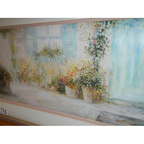 170 - A mid 20th century gilt framed and glazed watercolour of a garden, signed Scoir's, 27'' x 15''