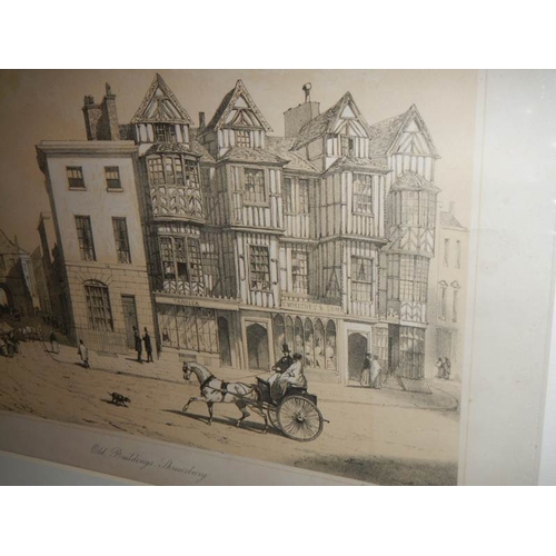 172 - A set of 3 framed and glazed architectural prints of Shrewsbury. Published by W Wilde, Shrewsbury.