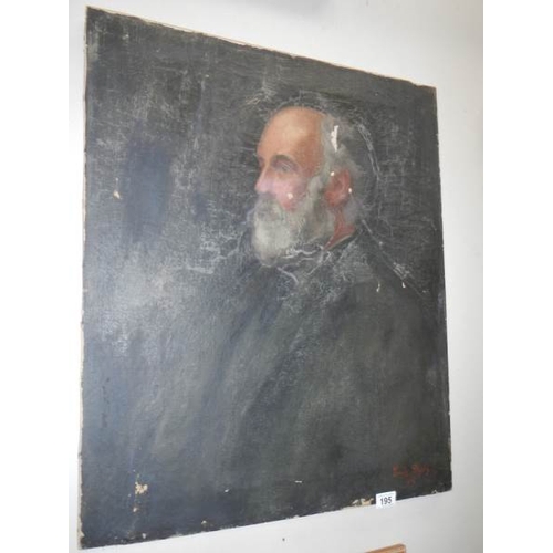 195 - A good oil on canvas of a Victorian gentleman, 30'' x 25'', in need of a good clean.