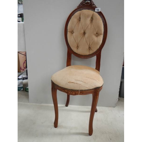 199 - A good Edwardian bedroom chair, seat needs recovering otherwise in good condition,