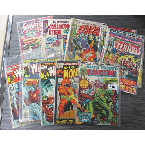 616 - A collection of 1970s comics including Bloodstone, The Eternals, Werewolf by Night, Where Monsters D... 