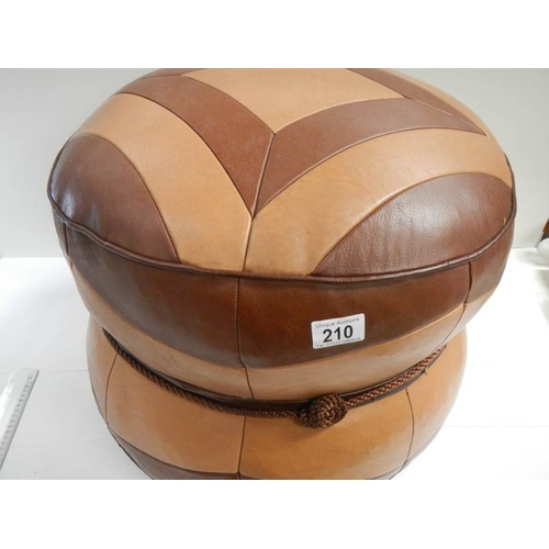 210 - A good vintage leather pouffe