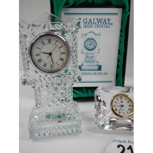 213 - 3 good collector's glass clocks, Galway, Edinburgh crystal etc.,