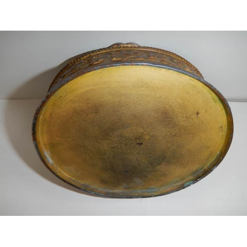 228 - A Victorian French oval metal box with hand painted plaque, 5'' wide.