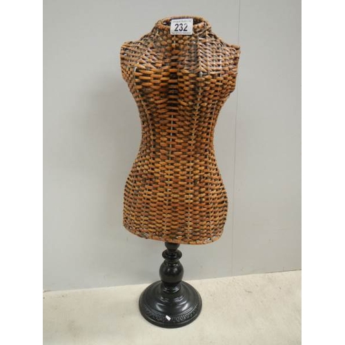 232 - A Victorian wicker mannikin bust, 25'' tall.