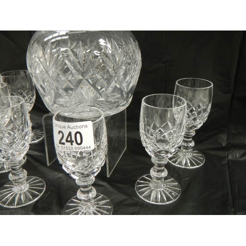 240 - A good decanter and 6 cut glass drinking glasses.