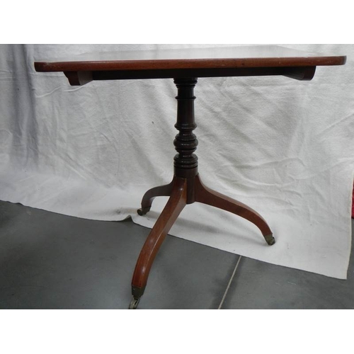 261 - A Georgian mahogany tripod tip top table on inverted legs and with brass castors.