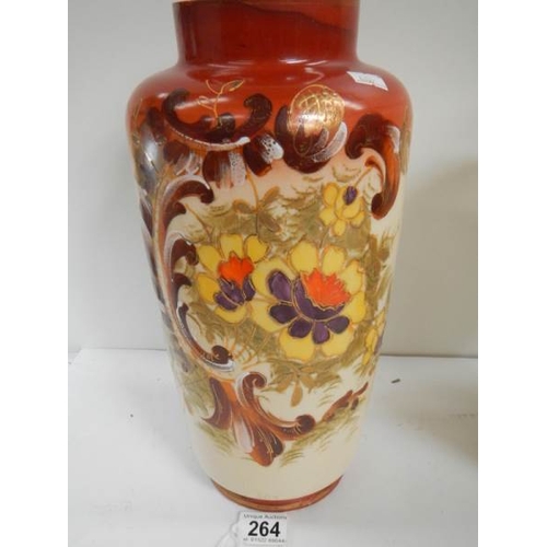 264 - 3 good Victorian hand painted vases 12'' to 14'' tall, in good condition.