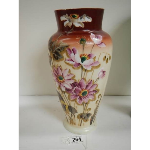 264 - 3 good Victorian hand painted vases 12'' to 14'' tall, in good condition.