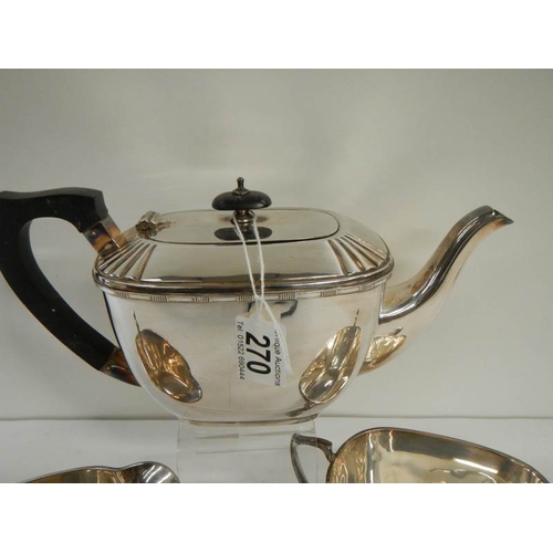 270 - A good 3 piece silver plate tea set. In good condition.