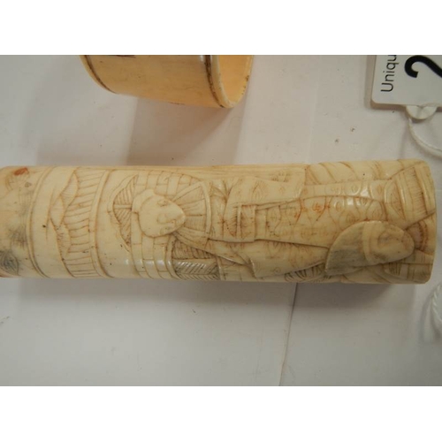 271 - 2 Victorian carved bone items featuring Chinese figures.