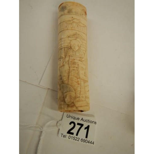 271 - 2 Victorian carved bone items featuring Chinese figures.