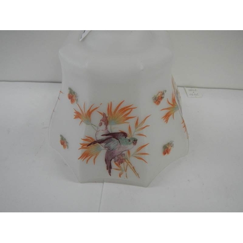 272 - An Edwardian glass lamp shade decorated with birds.