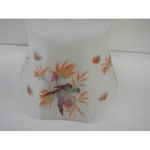 272 - An Edwardian glass lamp shade decorated with birds.