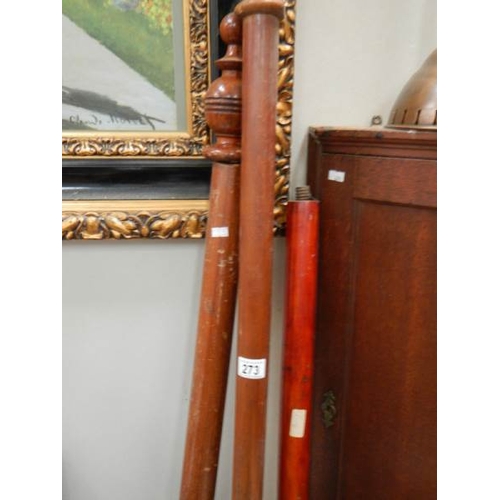 273 - 3 Victorian wooden curtain poles complete with rings.