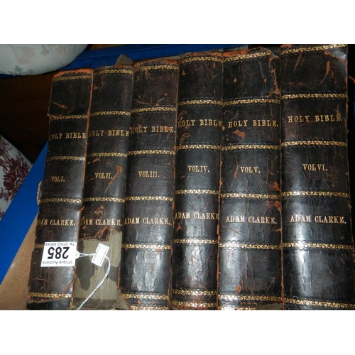 285 - A set of 6 antique Bibles with many illustrations, some covers need attention.