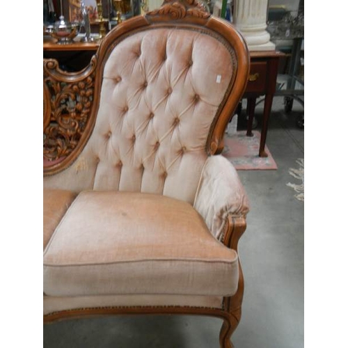 290 - A super triple back mahogany framed sofa, frame in good condition, upholstery has small tear in back... 