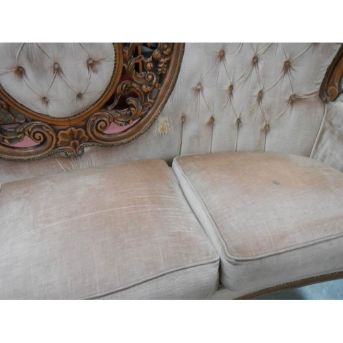 290 - A super triple back mahogany framed sofa, frame in good condition, upholstery has small tear in back... 