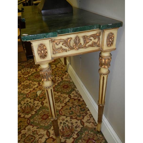 293 - A mid 20th century gilded side table with imitation marble top,