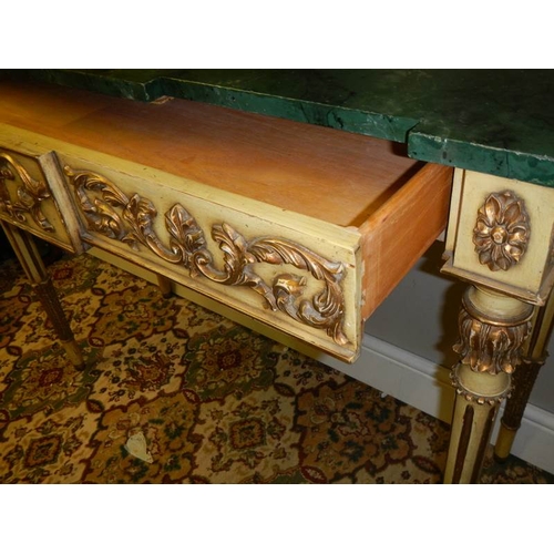 293 - A mid 20th century gilded side table with imitation marble top,