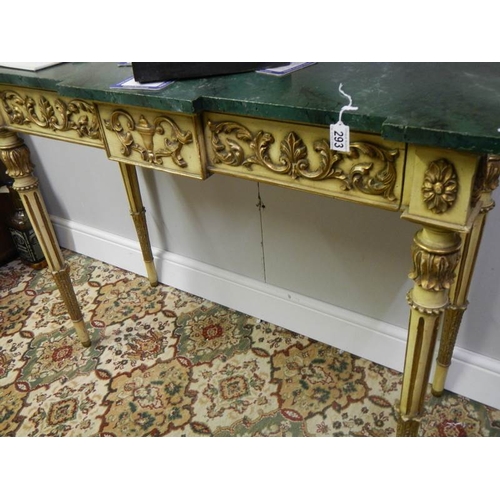 293 - A mid 20th century gilded side table with imitation marble top,