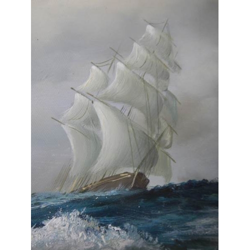 295 - A large oil painting of sailing ships on canvas, 31'' x 43''