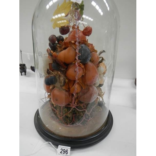 296 - A Victorian fruit display under glass dome.