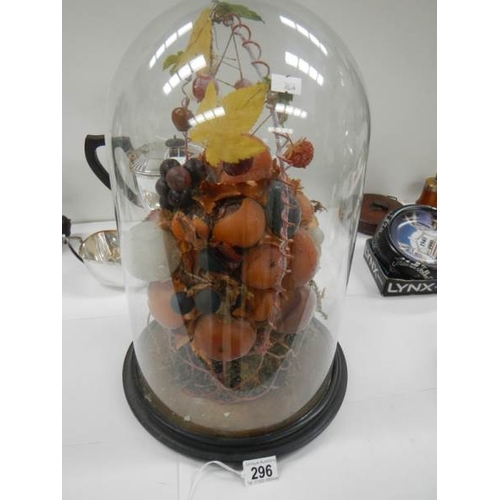 296 - A Victorian fruit display under glass dome.