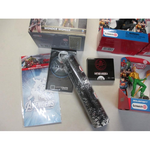 650 - A collection DC superhero toys and ephemera including boxed Schleich Justice League figures, Wonder ... 