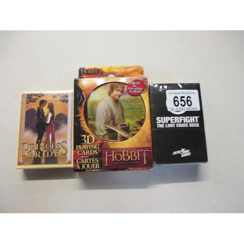 656 - Sealed collectors packs of cards including 3D The Hobbit, The Princess Bridge and Superfight Skyboun... 