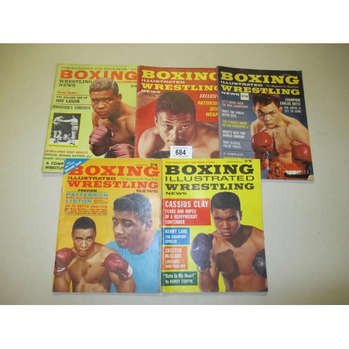 684 - BOXING ILLUSTRATED & WRESTLING NEWS Bundle 5 mags from 1962 inc November featuring Cassius Clay