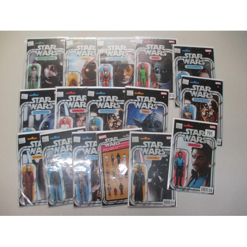 701 - 16 Marvel Star Wars action figures variant edition comics including C-3PO, princess leia Organa, Dar... 