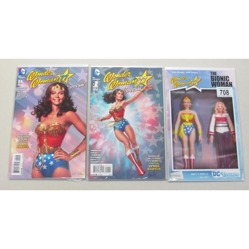 708 - 2 DC comics Wonder Woman77 Special comics and Wonder Woman 77 & The Bionic Woman action figure cover... 