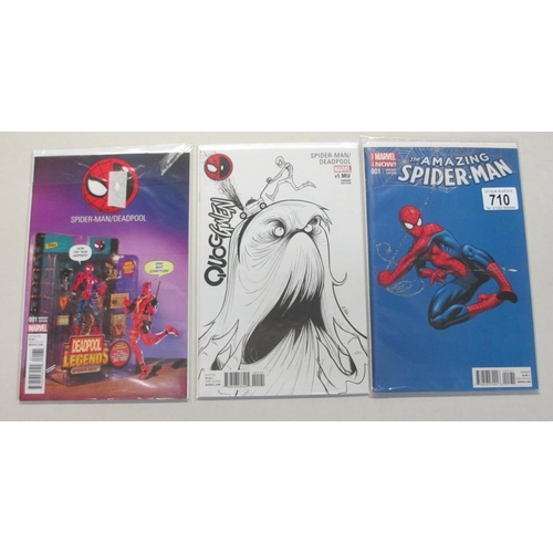 710 - The Amazing Spider-man 001 and 2 Spider-man Deadpool variant cover edition comics