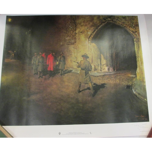 718 - 4 signed unframed prints including Terence Cuneo Ceremony of the Keys, E R Sturgeon The Grape Harves... 