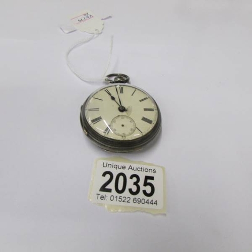 2035 - A silver pocket watch, hallmarked J.S., Chester, 1933, a/f.