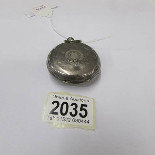 2035 - A silver pocket watch, hallmarked J.S., Chester, 1933, a/f.