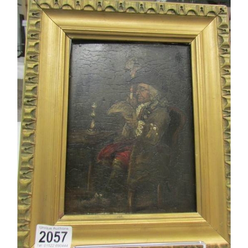 2057 - A late-17th / early-18th century portrait oil painting on panel of a Georgian gentleman (approximate... 