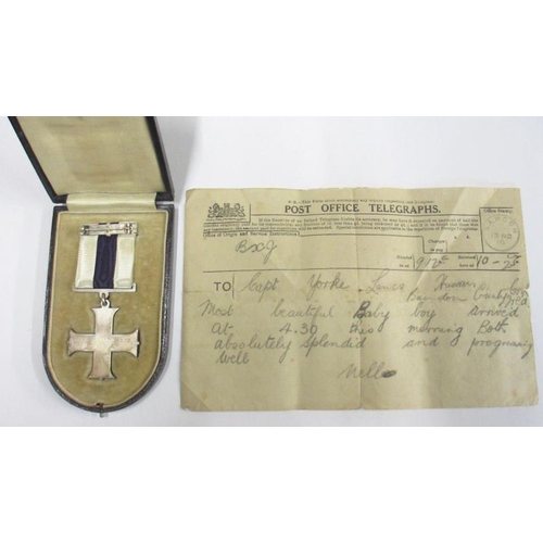 2061 - A Military Cross belonging to Captain H. R. Yorke, November 1917 and 3 First World War medals consis... 