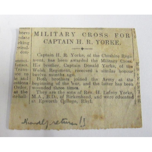 2061 - A Military Cross belonging to Captain H. R. Yorke, November 1917 and 3 First World War medals consis... 