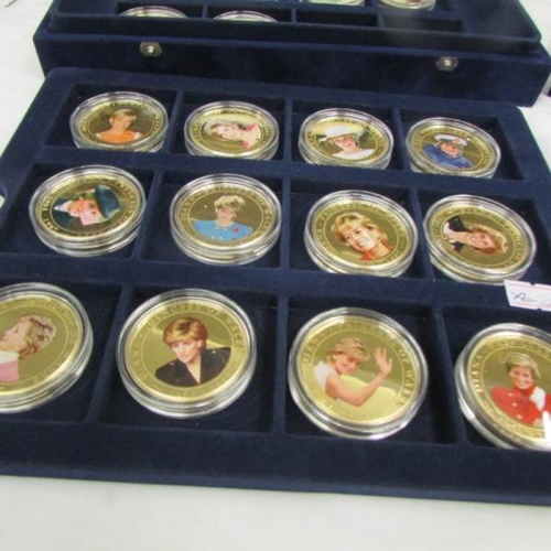 2070 - 2 cases containing 46 mint gold plated coins 'Diana, Princess of Wales' photographic portrait collec... 