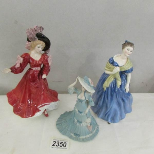 2350 - 2 Royal Doulton figurines being Adrienne and Patricia together with a Coalport figurine 'Juliette'.