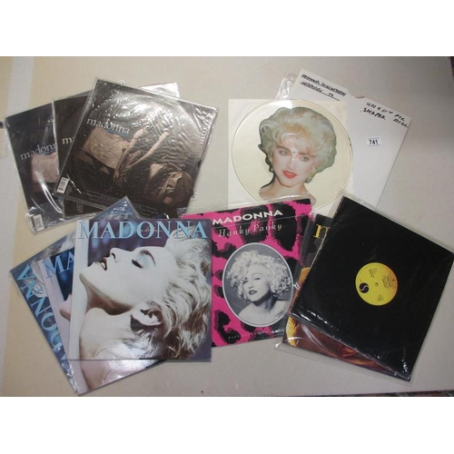 741 - 10 Madonna records and LPs including 3 variants of Like a Virgin LP, 3 variants of True Blue album, ... 