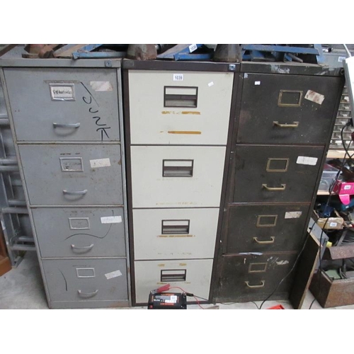 1039 - 3 four drawer filing cabinets with contents