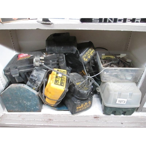 1073 - A good selection of workshop tools and 2 DeWalt batteries and chargers