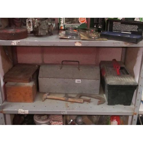 1080 - 2 toolboxes with tools and a G Clamp etc and 2 good quality tap and die sets in boxes