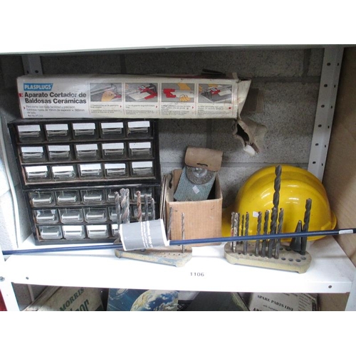 1106 - A good selection of drill bits and workshop trays eyc